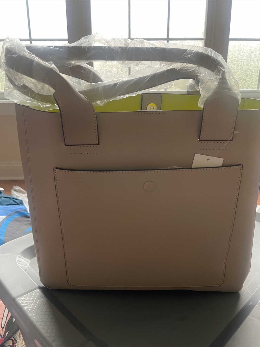 Banana Republic NWT Taupe Tote Bag with Neon Yellow Interior - Women's Handbag